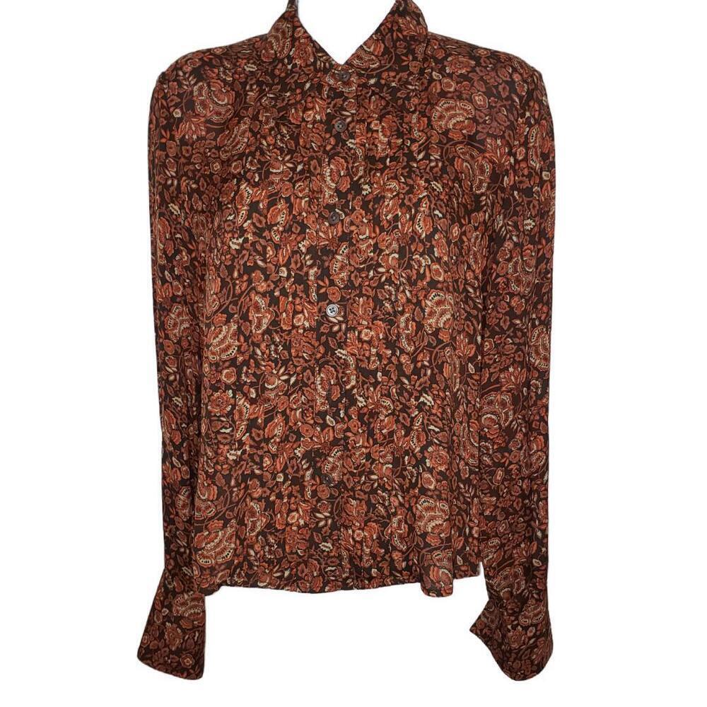 Vintage Barrie Pace Women's Sz 6 Floral Pleated Button Front Blouse (1684)